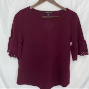 Moa moa Maroon Burgundy Blouse Beautiful Sleeve(M)